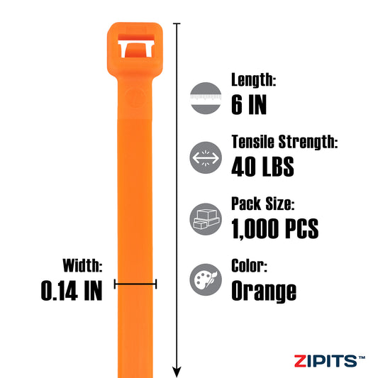 6 in. Vivid Cable Ties 40 lbs. Strength 1,000PC
