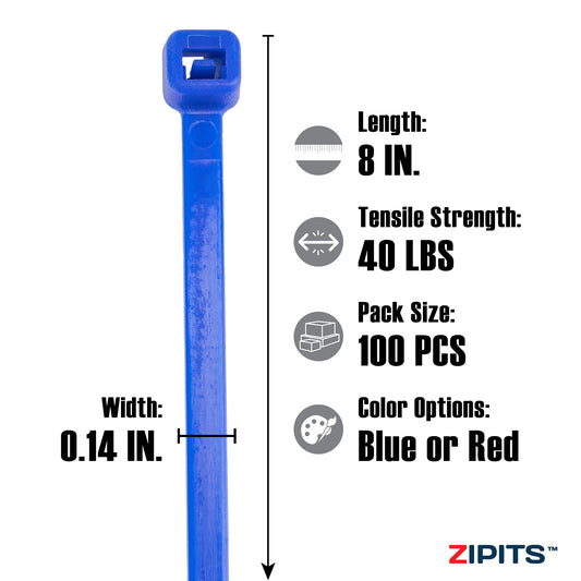 8 in. Vivid Cable Ties 40 lbs. Strength 100PC